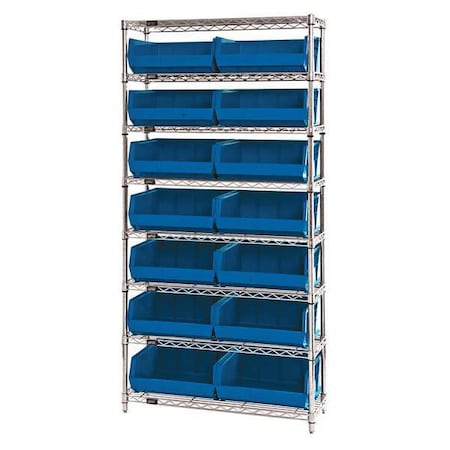 Quantum Storage Systems Steel, Polypropylene Bin Shelving, 14 in D x 74 in H x 36 in W, 8 Shelves, Blue WR8-250BL