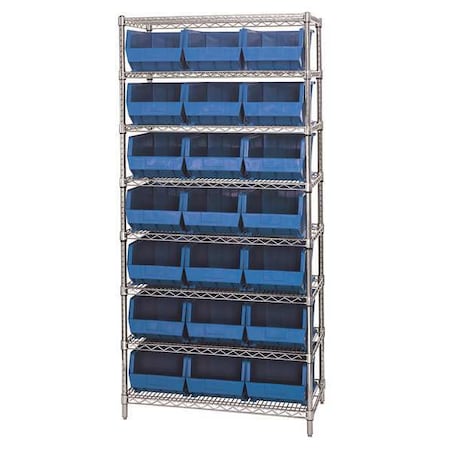 Quantum Storage Systems Steel, Polypropylene Bin Shelving, 18 in D x 74 in H x 36 in W, 8 Shelves, Blue WR8-255BL
