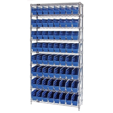 Quantum Storage Systems polypropylene Bin Shelving, 12 in D x 74 in H x 36 in W, 9 Shelves, Blue WR9-201BL