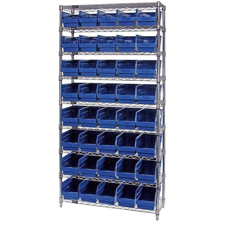 Quantum Storage Systems polypropylene Bin Shelving, 12 in D x 74 in H x 36 in W, 9 Shelves, Blue WR9-202BL