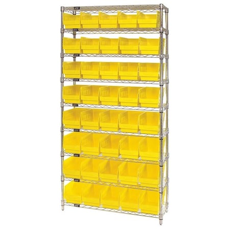 Quantum Storage Systems polypropylene Bin Shelving, 12 in D x 74 in H x 36 in W, 9 Shelves, Yellow WR9-202YL