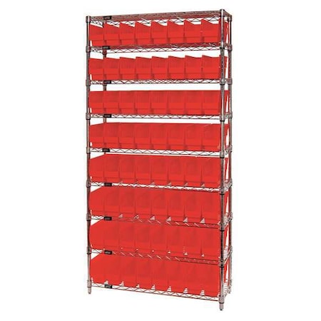 Quantum Storage Systems polypropylene Bin Shelving, 18 in D x 74 in H x 36 in W, 9 Shelves, Red WR9-203RD