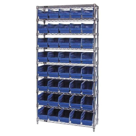 Quantum Storage Systems polypropylene Bin Shelving, 18 in D x 74 in H x 36 in W, 9 Shelves, Blue WR9-204BL