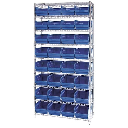 Quantum Storage Systems polypropylene Bin Shelving, 12 in D x 74 in H x 36 in W, 9 Shelves, Blue WR9-207BL