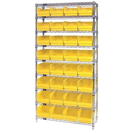 Quantum Storage Systems polypropylene Bin Shelving, 12 in D x 74 in H x 36 in W, 9 Shelves, Yellow WR9-207YL