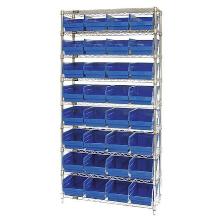 Quantum Storage Systems polypropylene Bin Shelving, 18 in D x 74 in H x 36 in W, 9 Shelves, Blue WR9-208BL