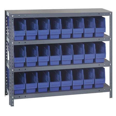 Quantum Storage Systems Steel Bin Shelving, 12 in D x 39 in H x 36 in W, 4 Shelves, Blue 1239-SB801BL