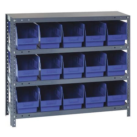Quantum Storage Systems Steel Bin Shelving, 12 in D x 39 in H x 36 in W, 4 Shelves, Blue 1239-SB802BL