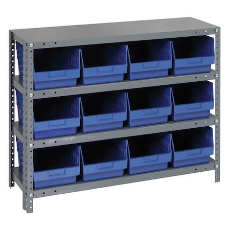 Quantum Storage Systems Steel Bin Shelving, 12 in D x 39 in H x 36 in W, 4 Shelves, Blue 1239-SB807BL