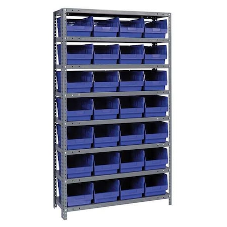 Quantum Storage Systems Steel Bin Shelving, 12 in D x 75 in H x 36 in W, 8 Shelves, Blue 1275-SB807BL