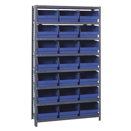 Quantum Storage Systems Steel Bin Shelving, 12 in D x 75 in H x 36 in W, 8 Shelves, Blue 1275-SB809BL