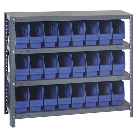 Quantum Storage Systems Steel Bin Shelving, 18 in D x 39 in H x 36 in W, 4 Shelves, Blue 1839-SB803BL