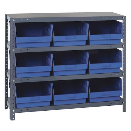 Quantum Storage Systems Steel Bin Shelving, 18 in D x 39 in H x 36 in W, 4 Shelves, Blue 1839-SB810BL