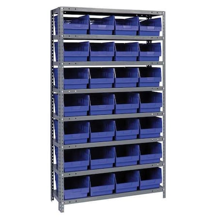 Quantum Storage Systems Steel Bin Shelving, 18 in D x 75 in H x 36 in W, 8 Shelves, Blue 1875-SB808BL