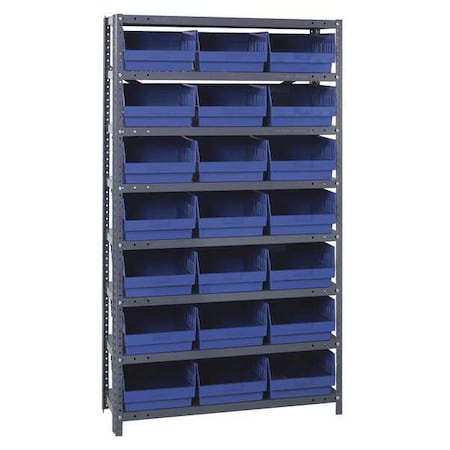 Quantum Storage Systems Steel Bin Shelving, 18 in D x 75 in H x 36 in W, 8 Shelves, Blue 1875-SB810BL