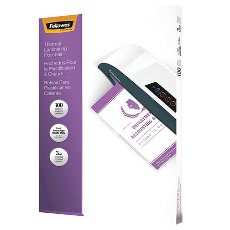 Fellowes Pouch, Laminate, Legal, 3Mil, PK100 52455