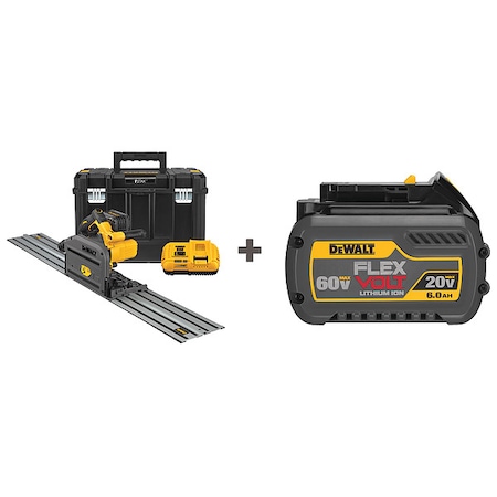 Dewalt Cordless Track Saw Kit, 6-1/2" Blade dia., Includes Batteries (6 Ah) DCS520T1/ DCB606