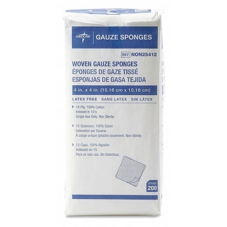 Medline Gauze, 12 Ply, 4"x4", PK200 NON25412