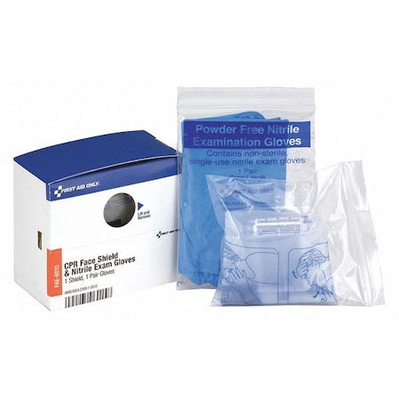 First Aid Only Glove and Face Shield Kit, Vinyl, Powder-Free, One Size, White FAE6015