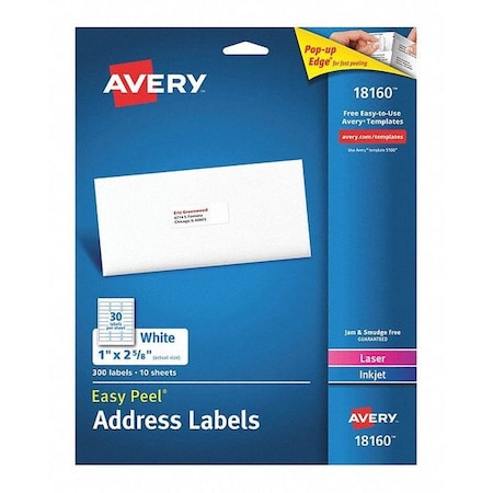 Avery White Easy Peel Address Labels, PK300 18160