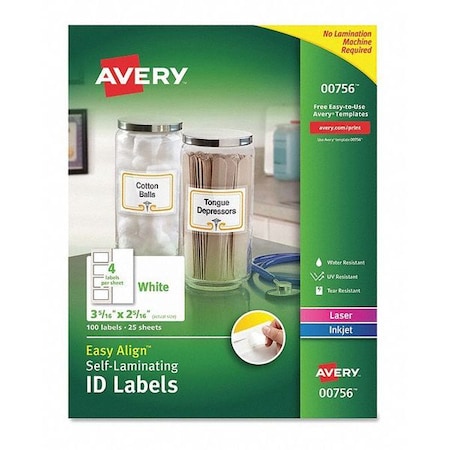 Avery Self-Laminating ID Label, 2.3"x3.3", PK100 00756