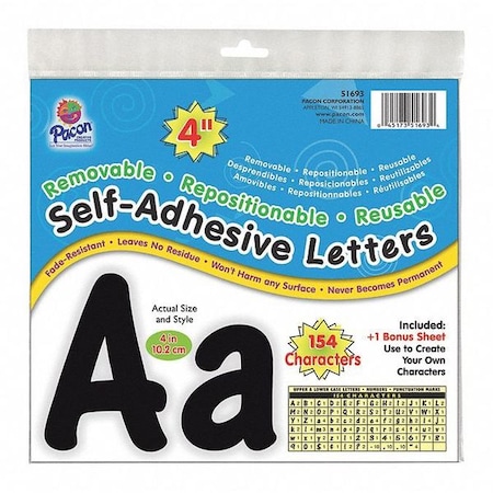 Pacon Letters, Self Stick, Black, 154 Characters 51693