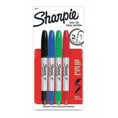 Sharpie Black, Blue, Green, Red Twin-Tip Markers, 4 PK 32174PP