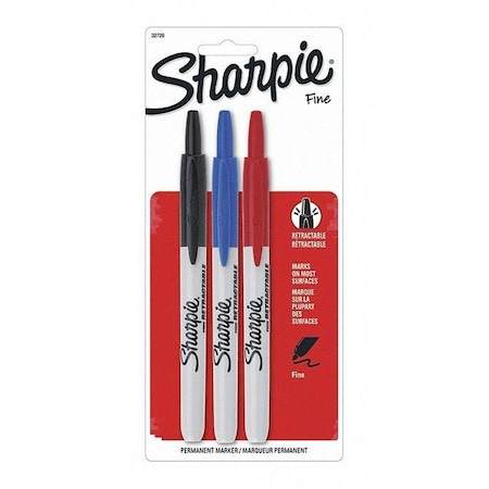 Sharpie Black, Blue, Red Fine Point Retractable Markers, 3 PK 32726PP