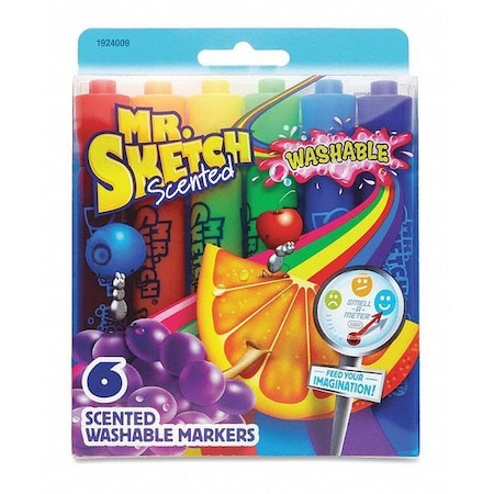 Mr. Sketch Blue, Green, Orange, Purple, Red, Yellow Marker, Washable, Chisel, PK6, 6 PK 1924009