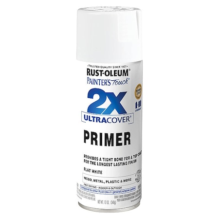Rust-Oleum Spray Primer . White Primer, 12 oz, Can, Flat 334019
