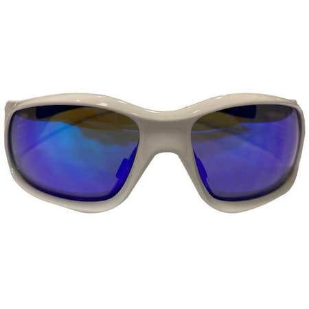 Mcr Safety Swagger (SR1), Safety Glasses, Anti-Scratch, Blue Mirror Lens, White/Black Frame, Full-Frame SR128B