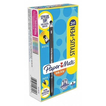 Paper Mate Stylus Ballpoint Pens, 1mm, Black, PK12 1951348