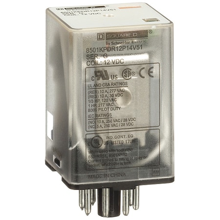 Square D Socket, General Purpose Relay, Octal, 10 A, 8, Pin 8501KPDR12P14V51