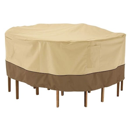 Classic Accessories Veranda Cover, Set, XL, Round, Table/Chair, Antique Beige, 84"x84" 55-700-031501-00
