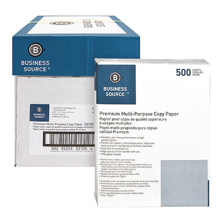 Business Source Paper, Copy, 20 lb, 92Brt, 8.5"x11", PK5 32125