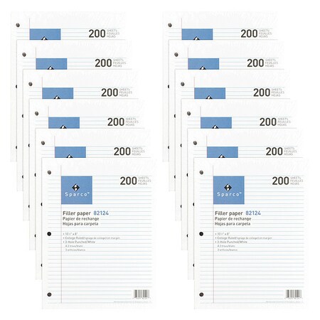 Sparco 3HP Notebook Filler Paper 2400 Sheets - College Ruled - 16 lb Basis Weight - 8" x 10 1/2" - White Paper - 2400/Bundle (82124BD)