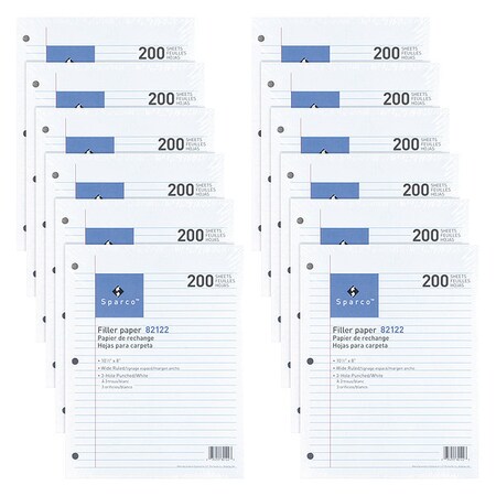 Sparco 3HP Notebook Filler Paper 1800 Sheets - Wide Ruled - 16 lb Basis Weight - 8" x 10 1/2" - White Paper - 1800/Bundle