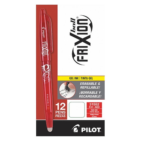 Pilot Pen, Gel, Frixion, Erase, 0.7, Rd, PK12 31552BX