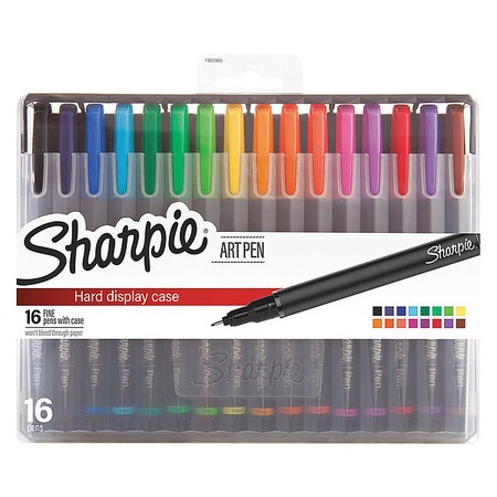 SHARPIE Art Pens, Fine Point, Assorted Colors, Hard Case, 16 Count (1983966)