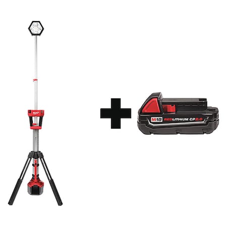 MILWAUKEE TOOL Cordless Job Site Light, 18V, LED, Tripod, Lumens: 2500 2131-20, 48-11-1820