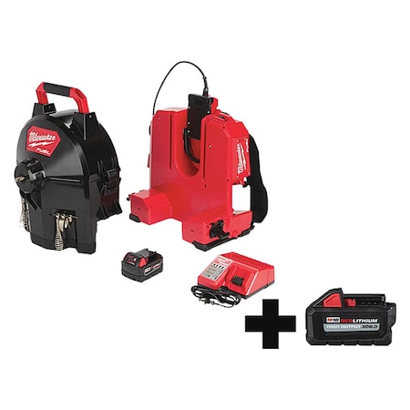 Milwaukee Tool 100 ft Cordless Drain Cleaning Machine, 18.0 2775B-211, 48-11-1865
