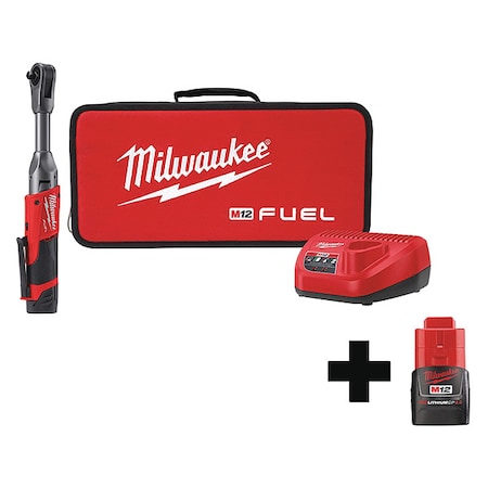 Milwaukee Tool M12 FUEL 3/8" Extended Reach Ratchet Kit + M12 CP2.0 Battery 2560-21, 48-11-2420