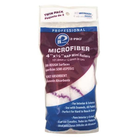 Premier 4" Paint Roller Cover, 1/2" Nap, Microfiber, 2 PK 44502