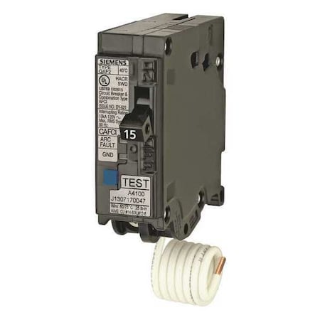 Siemens Miniature Circuit Breaker, QA Series, 15A, 1 Pole, 120V AC, 10kA at 120V AC QA115AFC