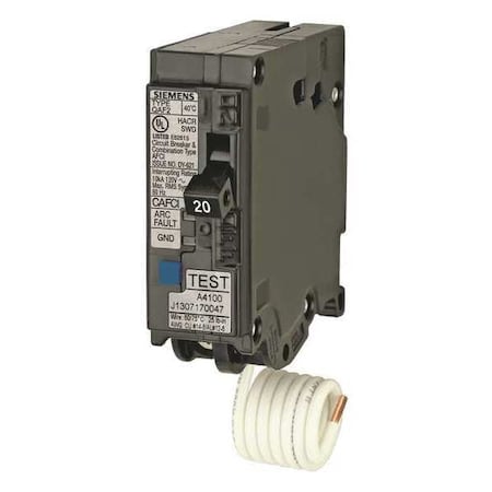 Siemens Miniature Circuit Breaker, QA Series, 20A, 1 Pole, 120V AC, 10kA at 120V AC QA120AFC