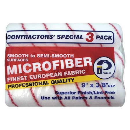 Premier 9" Paint Roller Cover, 3/8" Nap, Microfiber, 3 PK 3PKMCR-38