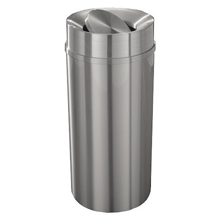 GLARO 16 gal Round Trash Can, Satin Aluminum, 15 in Dia, Swing, Aluminum TA1533-SA-SA