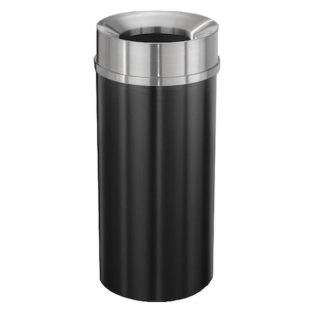 Glaro Mount Everest 16 gal Round Trash Can, Satin Black/Satin Aluminum, None, Steel, Not Applicable F1533-BK-SA
