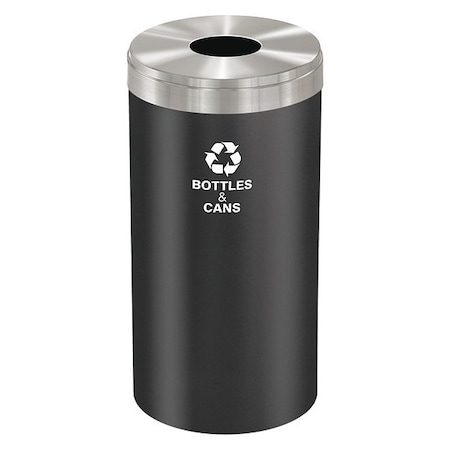 Glaro 23 gal Round Recycling Bin, Open Top, Satin Black/Satin Aluminum, Steel, 1 Openings B-1542BK-SA-B&C