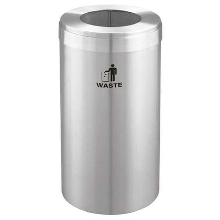 Glaro 23 gal Round Recycling Bin, Funnel Top, Satin Aluminum, Aluminum, 1 Openings W-1542SA-SA-W